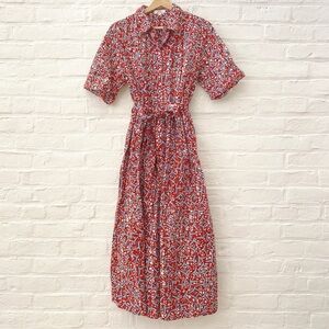 Kemi Telford || Belted Cotton Shirt Dress Shirtdress Red Medium